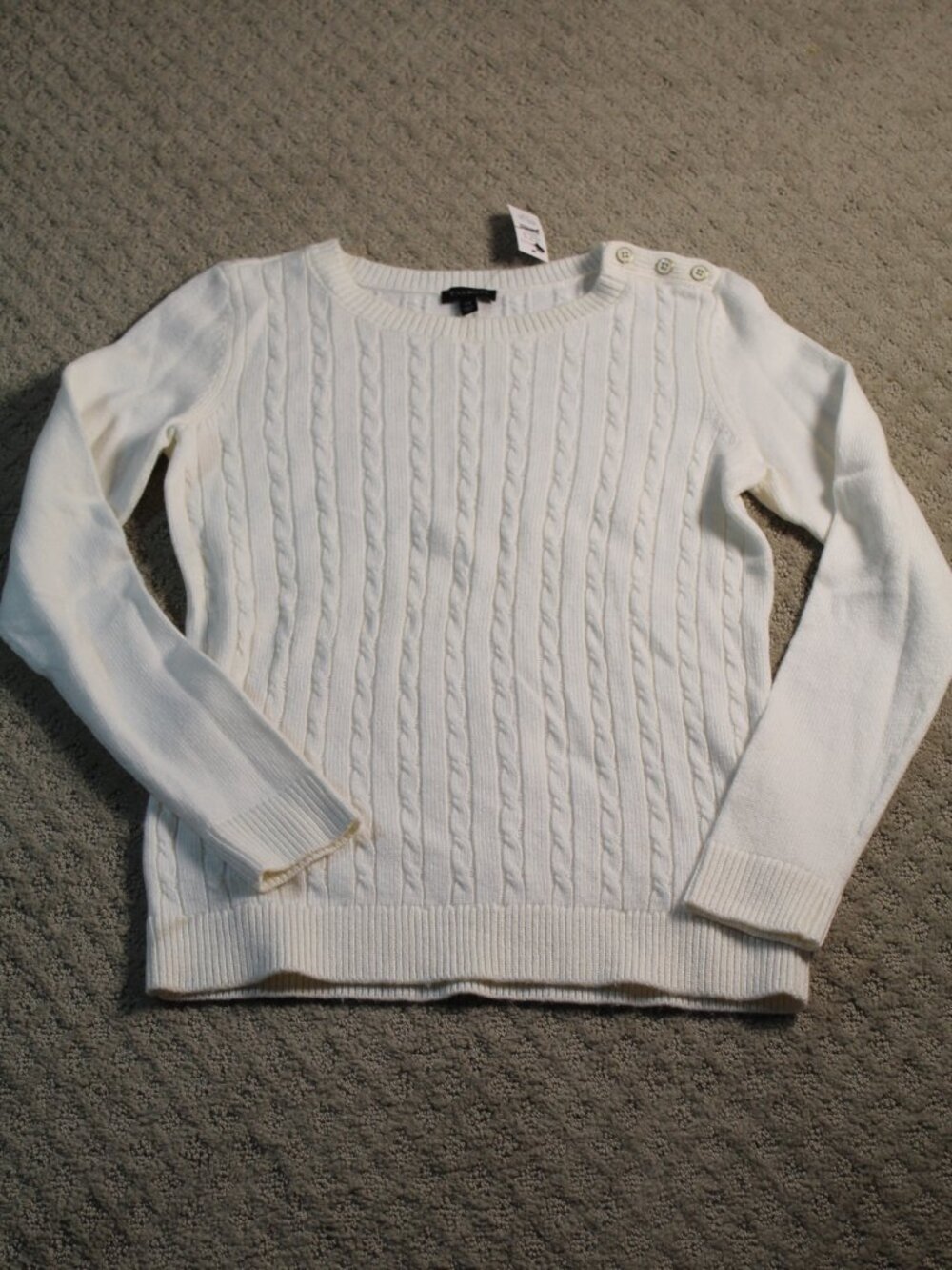 NWT Talbots Size XS Cream Cotton Blend Long Sleeve Cable Knit Sweater